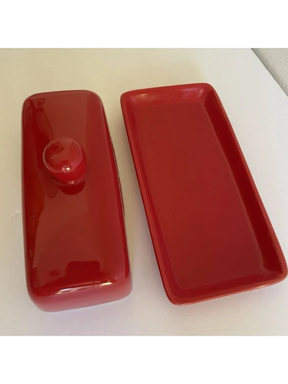 Mason Craft & More Red Ceramic Butter Dish with Lid Bright Red Excellent 7.25